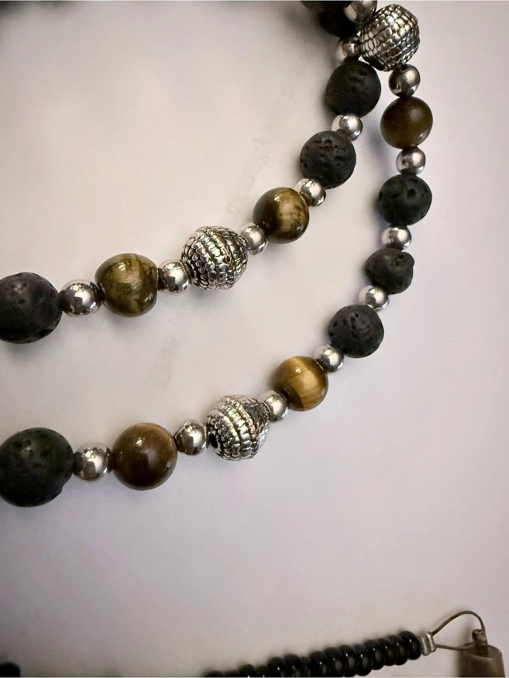 Tiger Eye Beaded Lanyard in Silver, Black & Brown - Picture 6 of 9